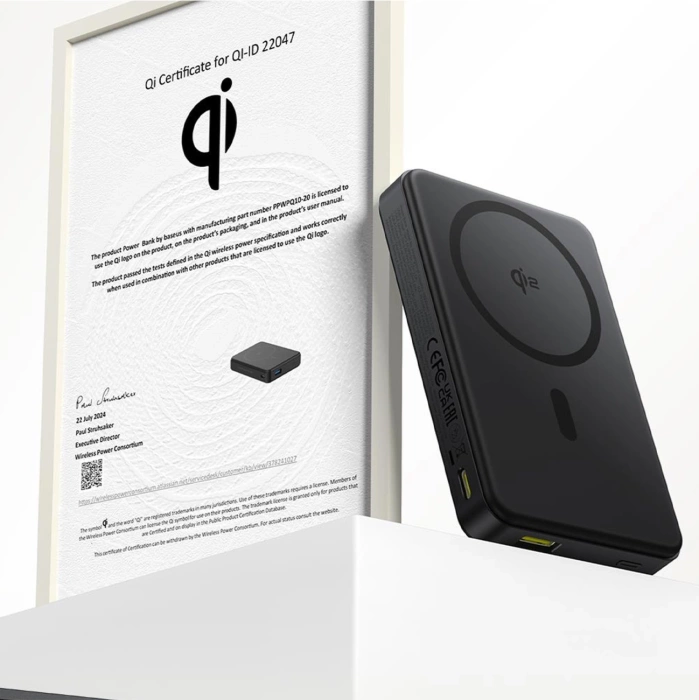 Baseus Airpow II 10000mAh Qi2 Power Bank with MagSafe 22.5W with Baseus Simple Series USB-C Cable - USB-C 20V/3A (30cm) - Black