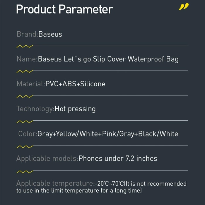 Baseus universelle wasserdichte Handyhülle (max. 7,2'') für Schwimmbad IPX8 weiß (ACFSD-D02)