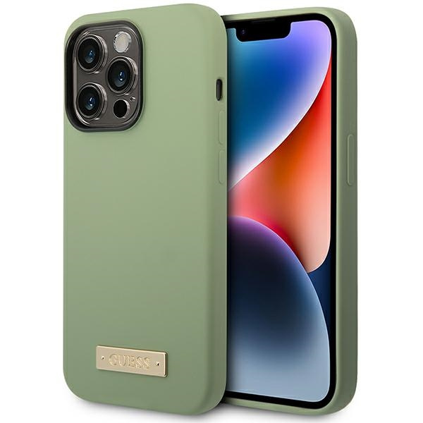 Guess GUHMP14XSBPLA iPhone 14 Pro Max 6,7" verde/khaki duro case Piastra logo in silicone MagSafe