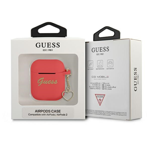 Case GUESS Apple AirPods Cover Silicone Charm Heart Collection Red Case