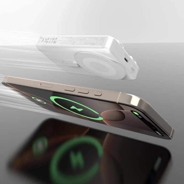 Powerbank Dudao K29 10000mAh PD 20W z MagSafe z metalową obudową, podstawką i wbudowanymi kablami USB-C/Lightning - srebrny