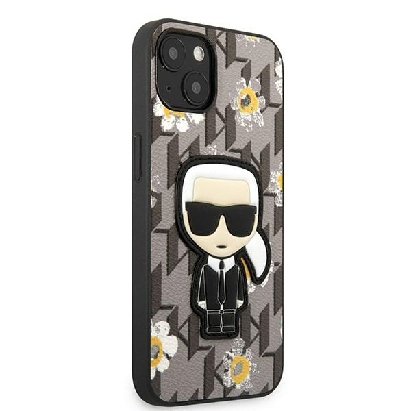 Hülle KARL LAGERFELD Apple iPhone 13 Blume Iconic Karl Grau Case