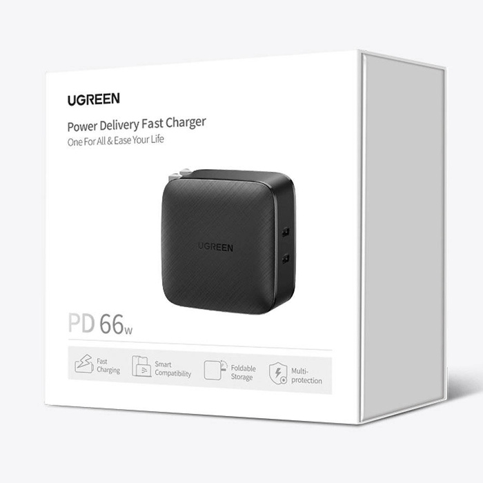 Caricabatterie Ugreen 2x USB tipo C 66W Power Delivery 3.0 Quick Charge 4.0+ nero (CD216)