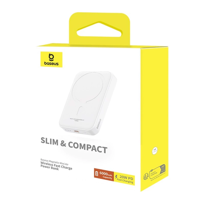 Baseus Magnetic Mini Air PPCXM06A 6000mAh 20W Powerbank mit Simple Series USB-C Kabel - Weiß