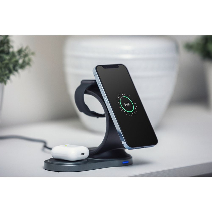 Forcell charger inductive Qi 3in1 15W WC12 supports charging from MagSafe black