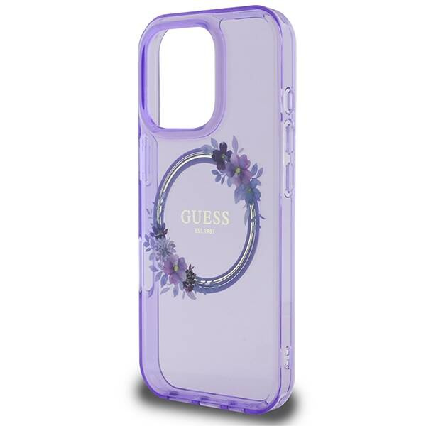 Etui Guess iPhone 16 Pro Max 6.9" fioletowy/purple hardcase IML Flowers Wreath MagSafe