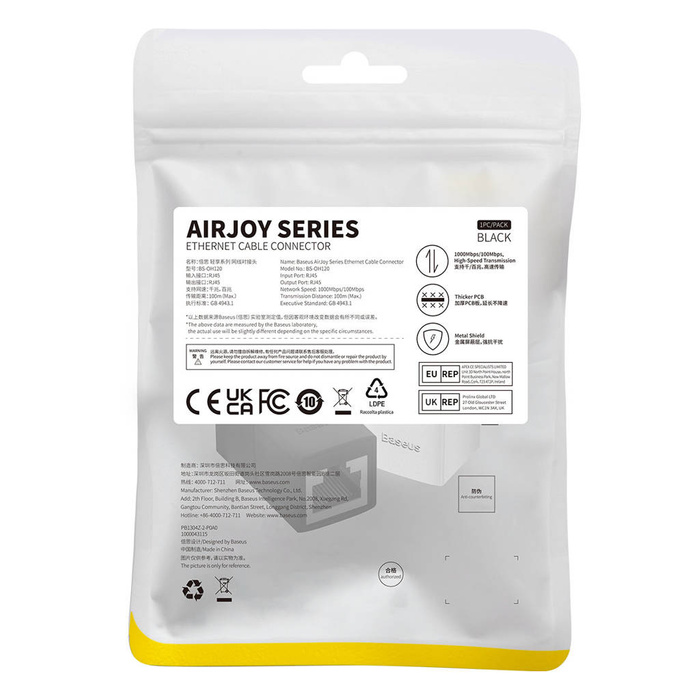 Connettore di rete Connettore per cavo Ethernet Baseus AirJoy Series RJ-45 1 pz - nero