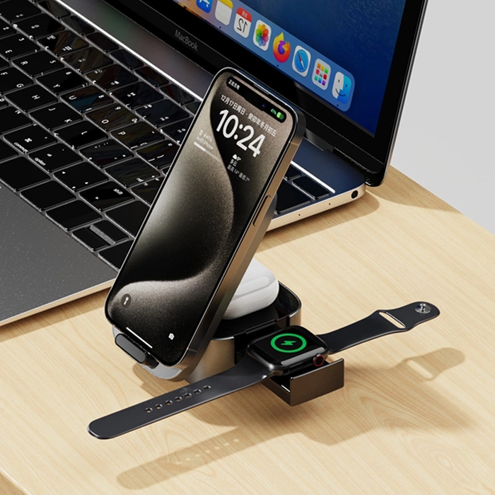 Dudao A11Pro+ inductive charger 15W 3in1 for phone / smartwatch / headphones - black