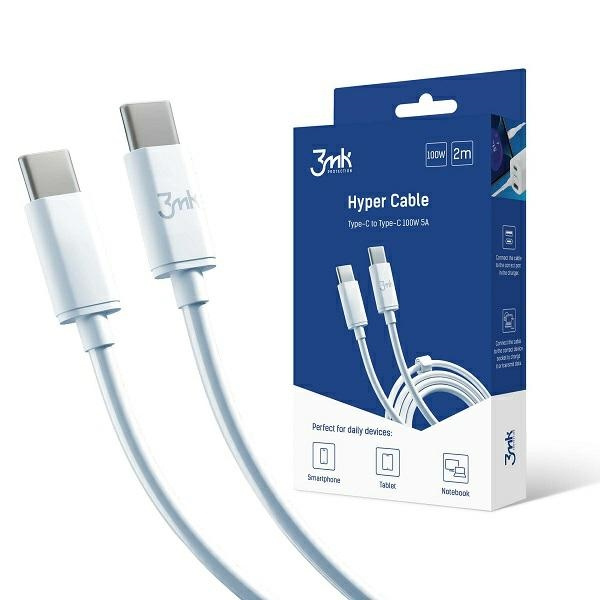 3mk Hyper Kabel USB-C/USB-C 2m 100W Kabel Weiß/Weiß