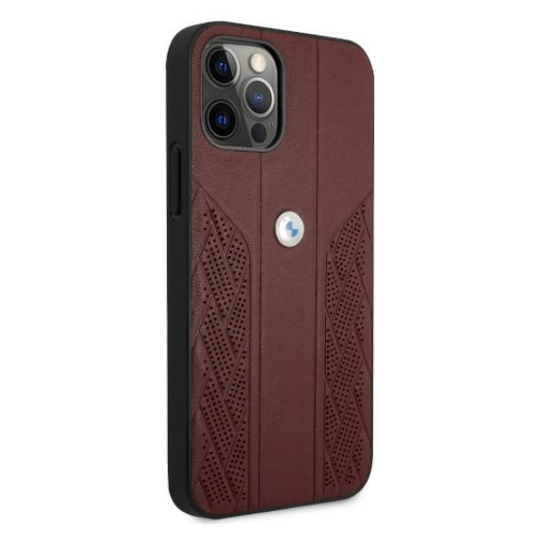 BMW Case Apple iPhone 12 12 Pro Leather Curve Perforate Red Hardcase