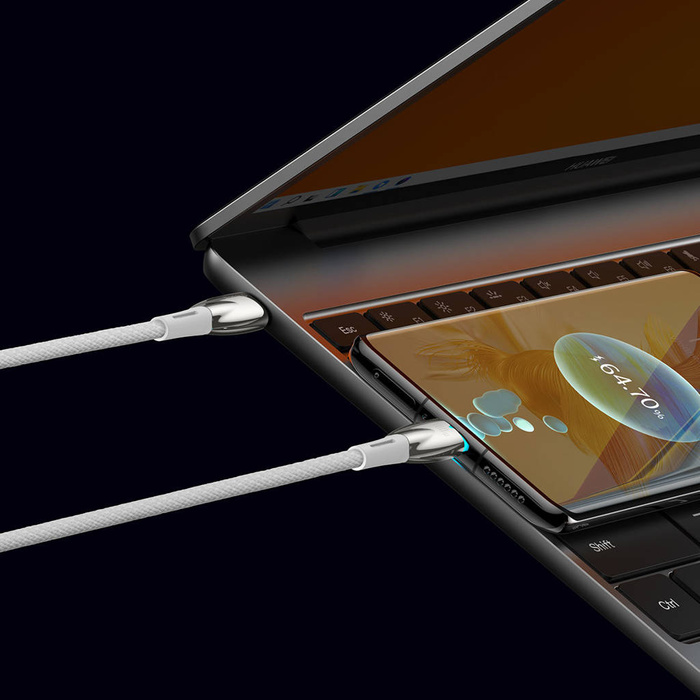 Baseus Řada Glimmer kabel s rychlým nabíjením USB-C 480Mbps PD 100W 2m bílá