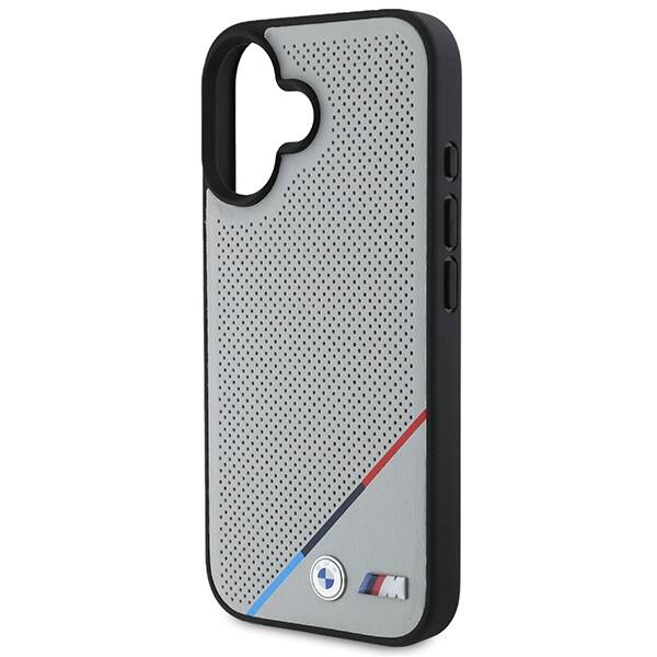 Funda BMW iPhone 16 6.1" gris/gris durocase M Perforated Tricolor Line MagSafe