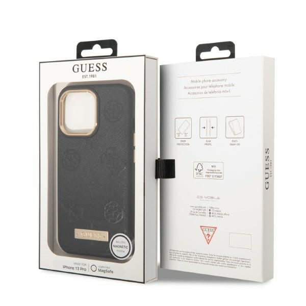 Funda Guess iPhone 13 Pro / 13 6.1" negro/negro durocase Peony Logo Plate MagSafe