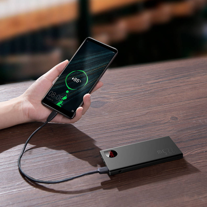 Baseus Adaman Metal power bank con ricarica rapida 10000mAh 22.5W (Overseas Edition 2021) nero + cavo USB-A - USB-C 3A 0.3m nero