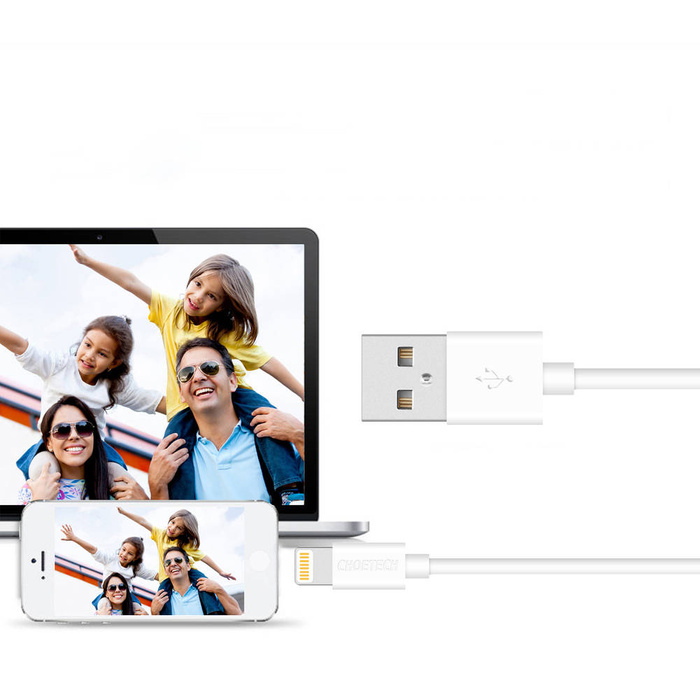 Cavo USB-A certificato Choetech - Lightning MFI 1,8 m bianco (IP0027)