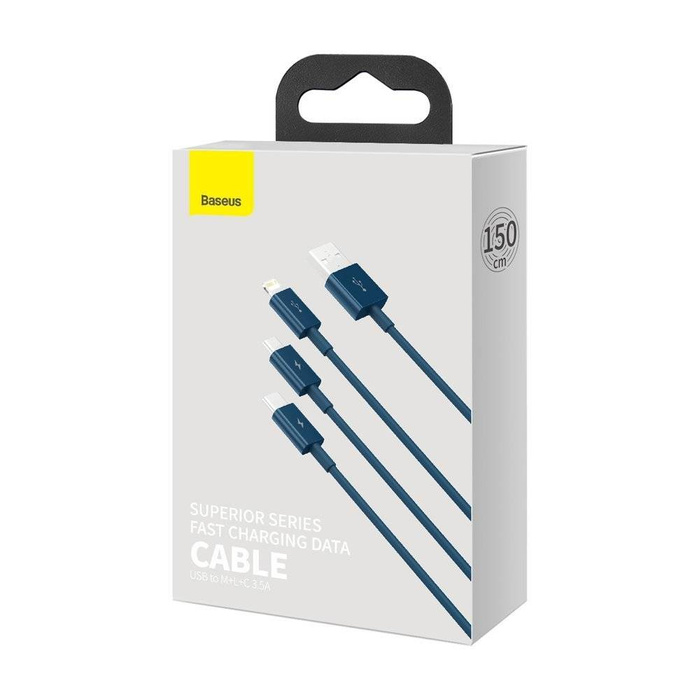Baseus Superior Kabel USB - Lightning / Micro USB / USB Typ 3,5 A 1,5m Blau (CAMLTYS-03)