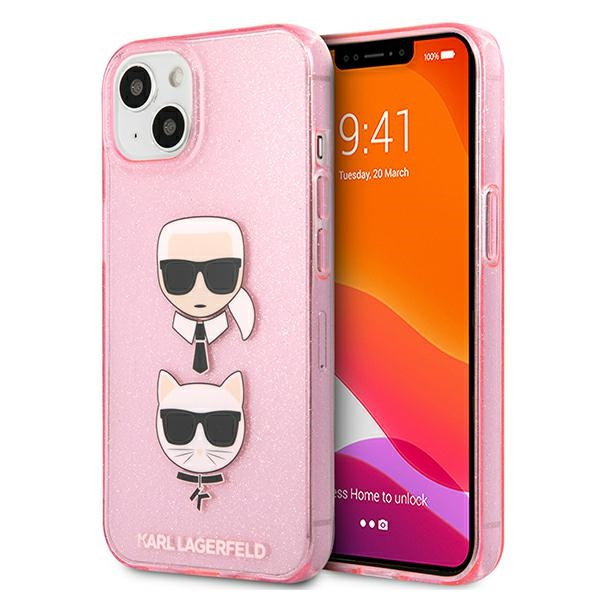 Cover KARL LAGERFELD Apple iPhone 13 Mini Glitter Karl's & Choupette Pink Hardcase 
