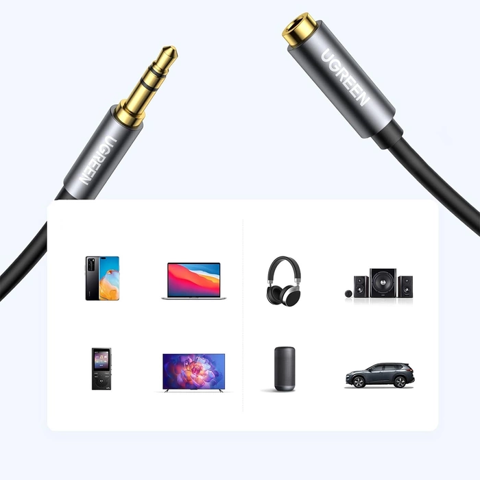 Prodlužovací audio kabel AUX UGREEN 3,5 mm jack, 5 m (černý)