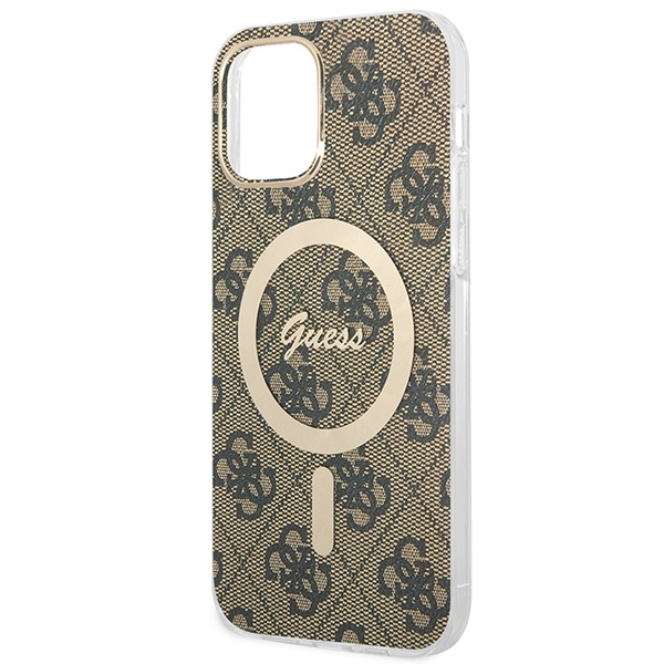 Kit Hülle Guess Case+ Ladegerät iPhone 12/12 Pro braun/braun hart case 4G Print MagSafe