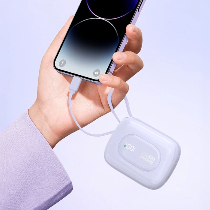 Powerbank Dudao K32 22,5W 10000 mAh z wbudowanym kablem USB-C/Lightning - fioletowy