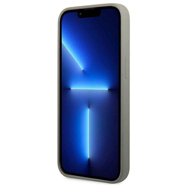 Hülle GUESS Apple iPhone 13 Pro Max Silikon Logo Platte MagSafe Grau Hartcase