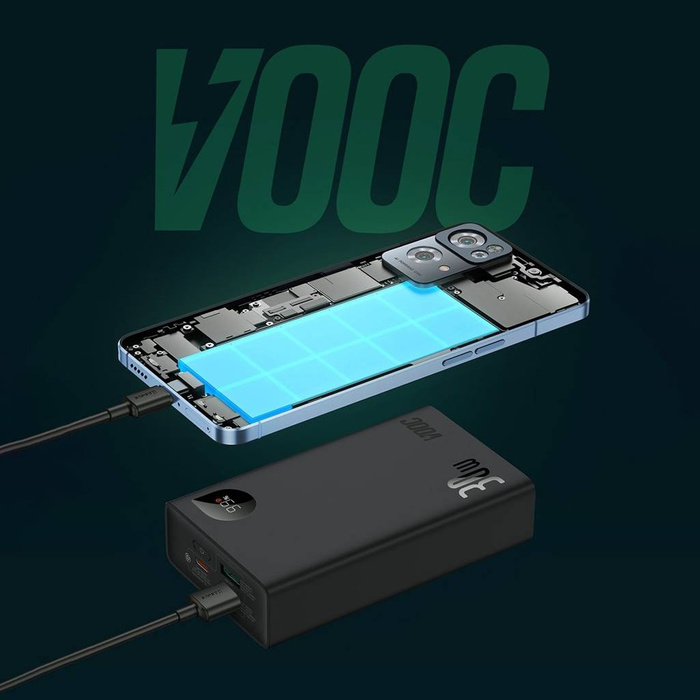 Baseus Adaman2 Powerbank mit bildschirmem digital 20000mAh 30W 2 x USB / 1x USB Typ C Power Delivery Quick Charge SCP, Oppo Super VOOC schwarz (PPAD050101)