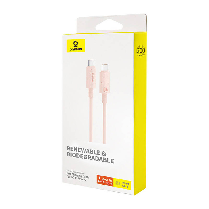 Kabel szybko ładujący Baseus USB-C do USB-C Habitat Series 100W, 2m (różowy)