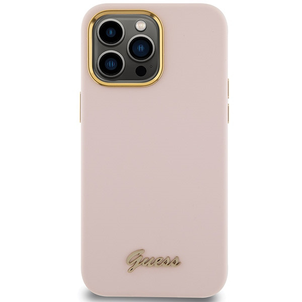 Etui Guess GUHCP15XSMBSLP iPhone 15 Pro Max 6.7" różowy/pink hardcase Silicone Script Metal Logo & Frame Case