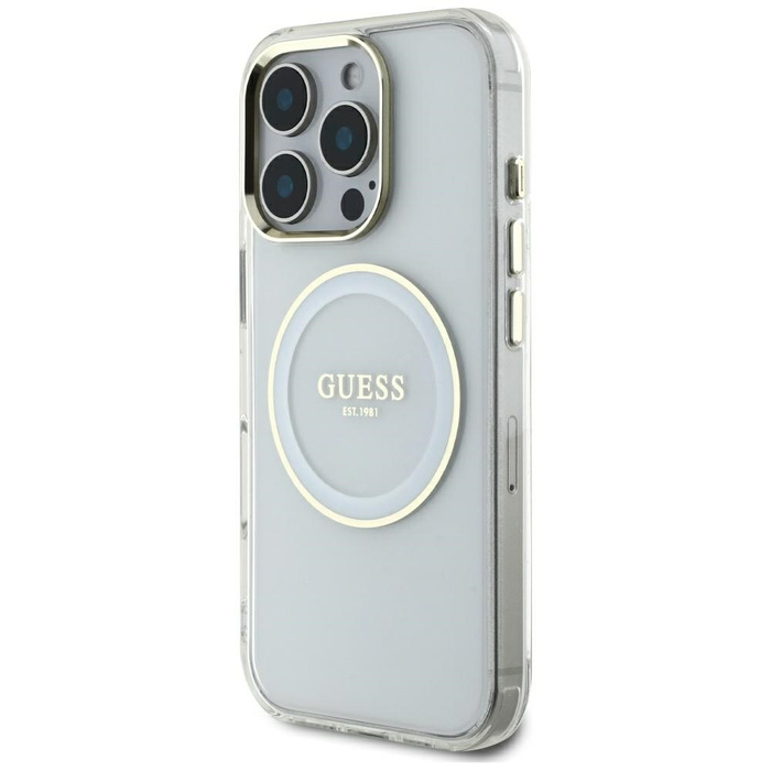 Etui Guess IML Metal Colored Circle      Classic Logo MagSafe do iPhone 16 Pro Max biały