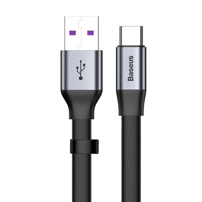 Baseus Jednoduchý plochý kabel USB / USB Typ C SuperCharge 5A 40W Quick Charge 3.0 QC 3.0 23cm šedý (CATMBJ-BG1)