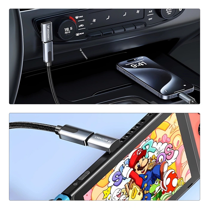 Przejściówka kątowa Wozinsky WPKF-01 USB-C - USB-C 40Gb/s 240W 8K OTG - szara