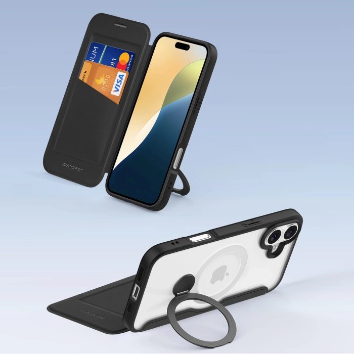 Dux Ducis Skin X Pro iPhone 16 Hülle mit MagSafe, Flip und Stand – Schwarz