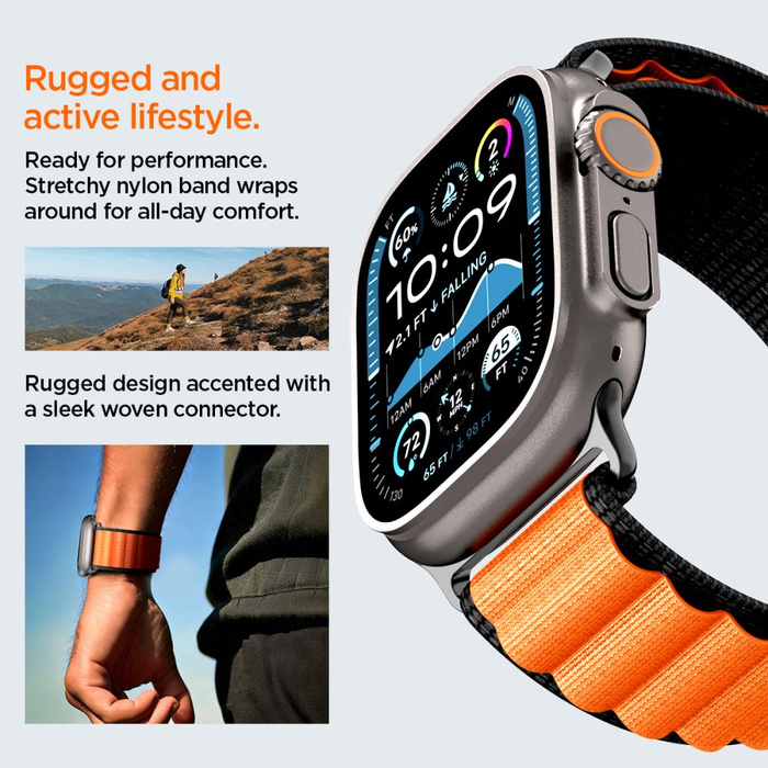Spigen WBF1 BAND Apple Watch 6 / 7 / 8 / 9 / 10 / SE / ULTRA 1 / 2 (44 / 45 / 46 / 49 MM) SCHWARZ/ORANGE