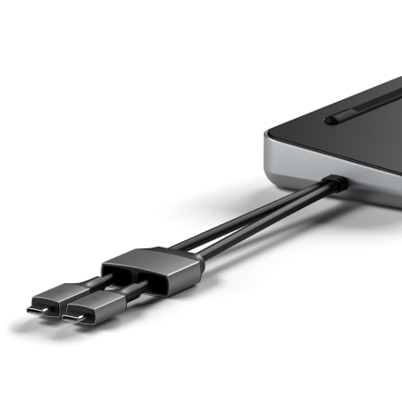 Satechi Dual Dock Stand - stacja dokująca do MacBook z podwójnym USB-C (USB-C PD 75W, 2x USB-C 5Gbps i 10 Gbps, 2x HDMI 2.0, 1x DisplayPort 1.4, 2x USB-A 5Gbps i 10 Gbps, Gigabit Ethernet, 1x M.2 SATA/NVMe SSD Port) (space gray)