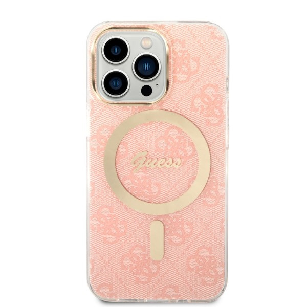 Kit Cover Guess Case+ Caricabatterie iPhone 13 Pro Max rosa/rosa rigido case 4G Print MagSafe