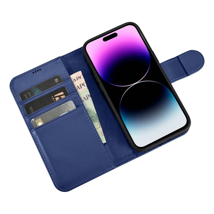 iCarer Wallet Case 2in1 iPhone 14 Pro Max Leather Flip Cover Anti-RFID bleu (WMI14220728-BU)