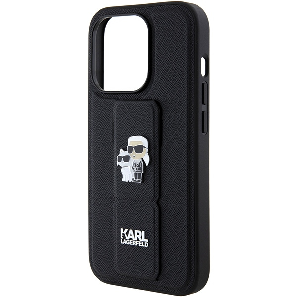 Etui Karl Lagerfeld KLHCP15XGSAKCPK iPhone 15 Pro Max 6.7" czarny/black hardcase Gripstand Saffiano Karl&Choupette Pins Case