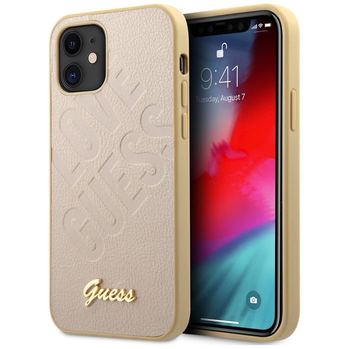 Etui GUESS Apple iPhone 12 Mini 5,4 Iridescent Love Script Gold Logo GUHCP12SPUILGLG Złoty Hardcase