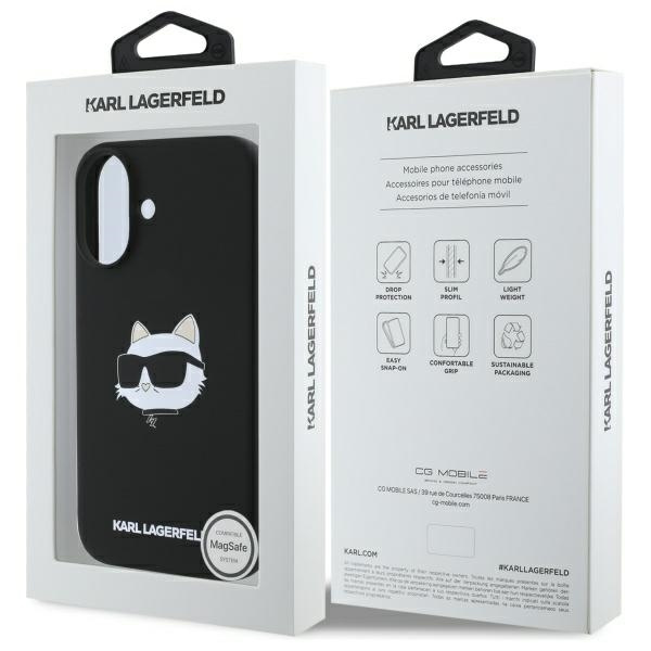 Etui Karl Lagerfeld iPhone 16 czarny/black HC MagSafe Sil Choupette Head Print