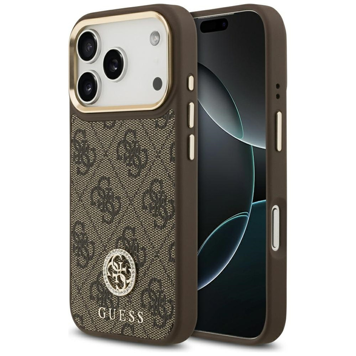 Etui Guess 4G Strass Logo MagSafe do     iPhone 17 Pro brązowy
