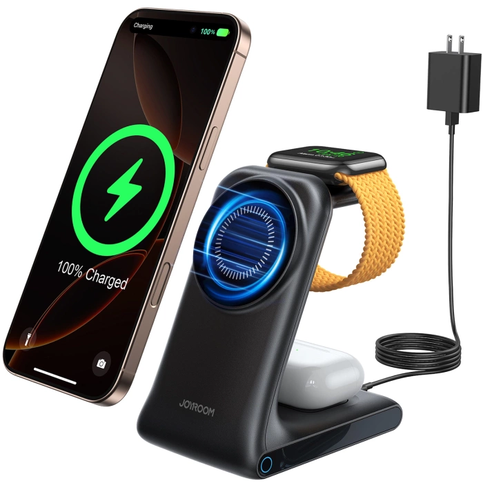 Joyroom JR-W15 Wireless Charger 3-in-1 Ladestation mit MagSafe - Schwarz