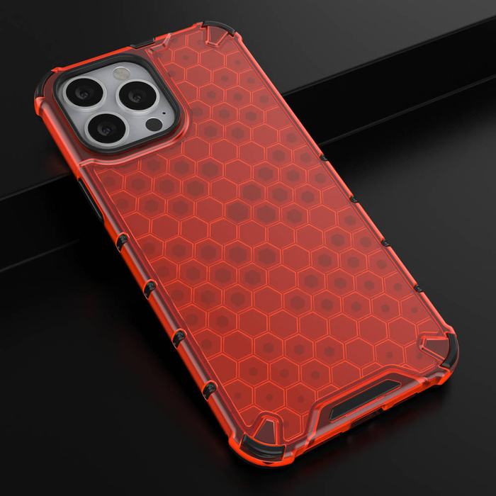 Housse blindée en nid d'abeille coque avec cadre en gel iPhone 13 Pro Max rouge