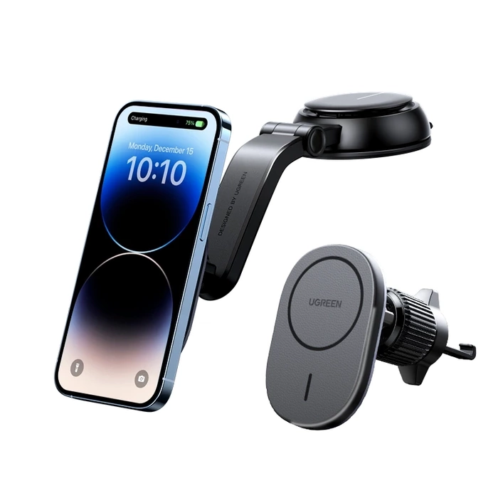 MagSafe Ugreen CD345 2-in-1-Induktions-Autoladegerät für Cockpit/Fenster/Lüftungsgitter – Schwarz