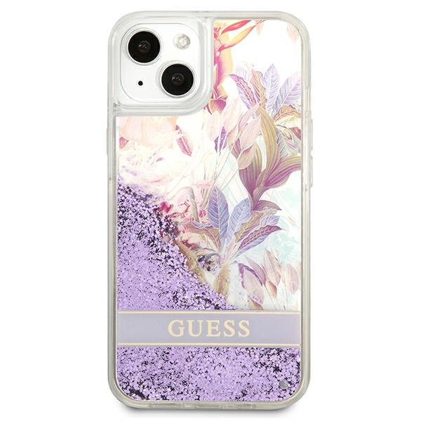 Hülle GUESS Apple iPhone 13 Mini Flower Liquid Glitter Lila Hartcase