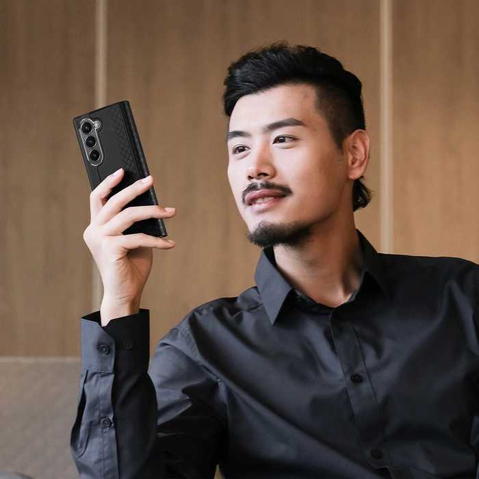 Dux Ducis Brill Ledertasche für Samsung Galaxy Z Fold 6 mit Klappe und Kartenfach – Schwarz