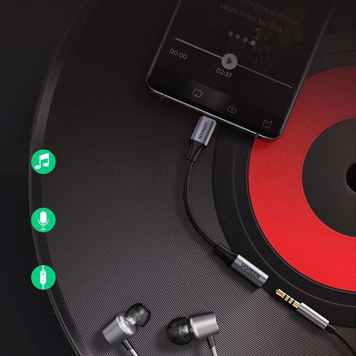 Ugreen AV161 Adapter für Kopfhörer Miniklinke 3,5 mm (weiblich) / USB-C (männlich) 10 cm – Grau