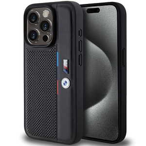 Hülle Bmw Bmhcp15x23pupvk IPhone 15 Pro Max 6,7" Schwarz/Schwarz Hartcase Perforierte Tricolor Linie Case