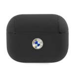 BMW  AirPods Pro Cover Geniune Leather Silver Logo Black Case