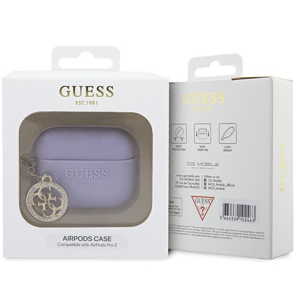 Guess GUAP23DSLGHDU AirPods Pro 2 Abdeckung lila/violett 3D Gummi 4G Diamond Charm