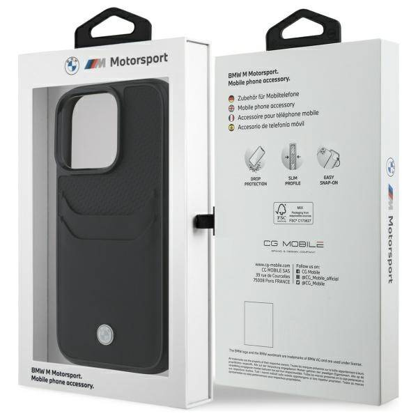 Case BMW iPhone 16 Pro Max 6.9" black/black hardcase Sign Leather Cardslot